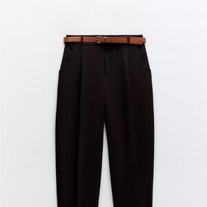Zara Black Pleated Trousers with Tan Belt
